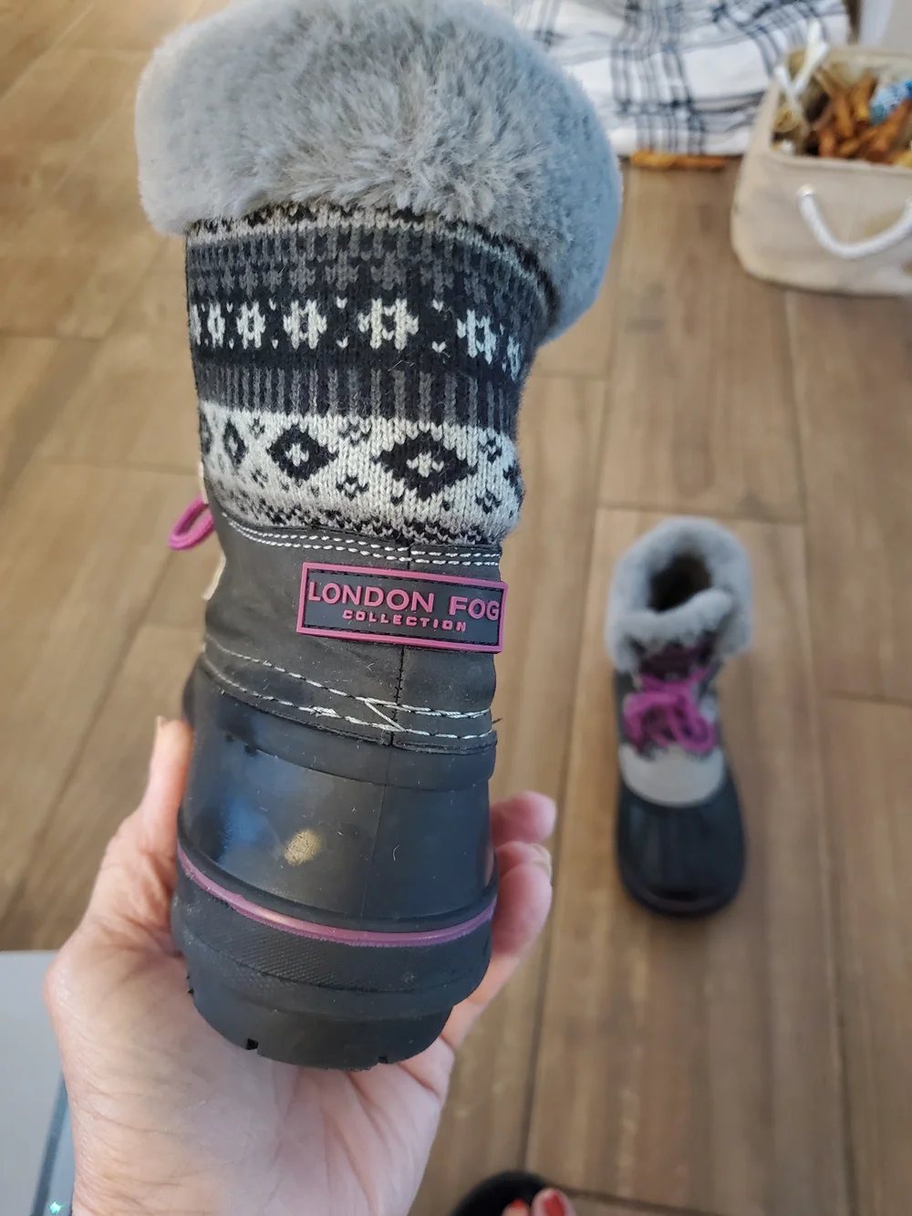 London Fog Black, Gray and Pink Kids' Rain & Snow Boots
